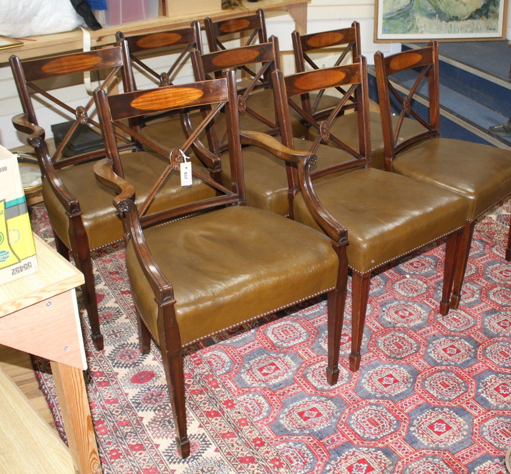 A set of eight Sheraton style mahogany dining chairs, two with arms